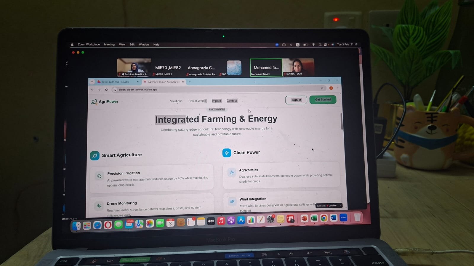 Student project website presented during judging